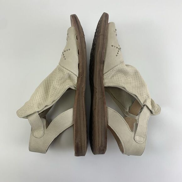 Miz Mooz Fifi Leather Ankle Strap Sandals Studs Gladiator Flat Cream 41 9.5 Wide - Picture 7 of 13